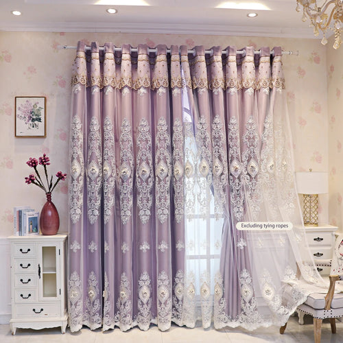 1PC Curtains,Luxury vintage-style embroidered curtains with 3D