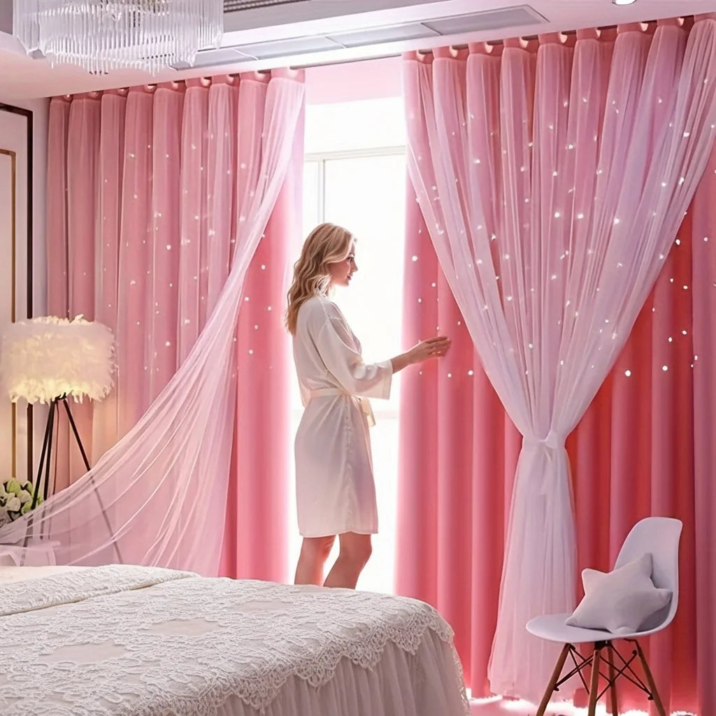 2 Panel Pink Tulle Blackout Curtains 39.3x78.7in