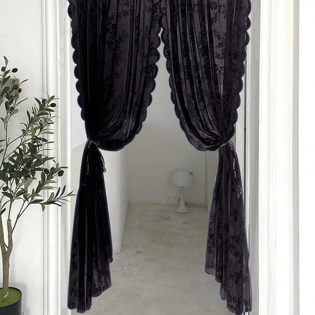 BLACK Floral Lace Sheer Rod