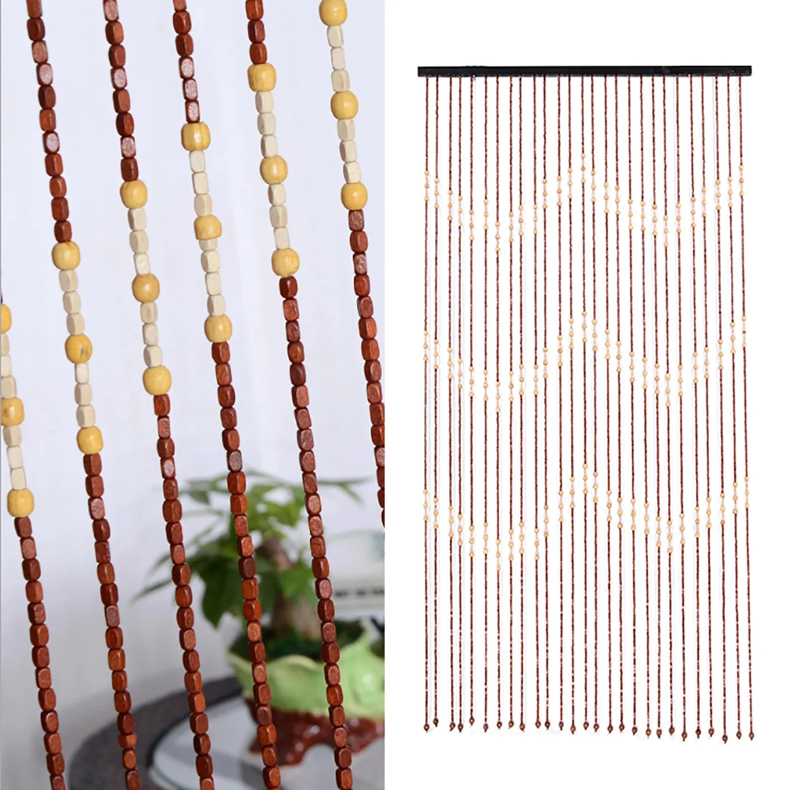 90x175CM 27 Lines Door Curtain Wooden Bead