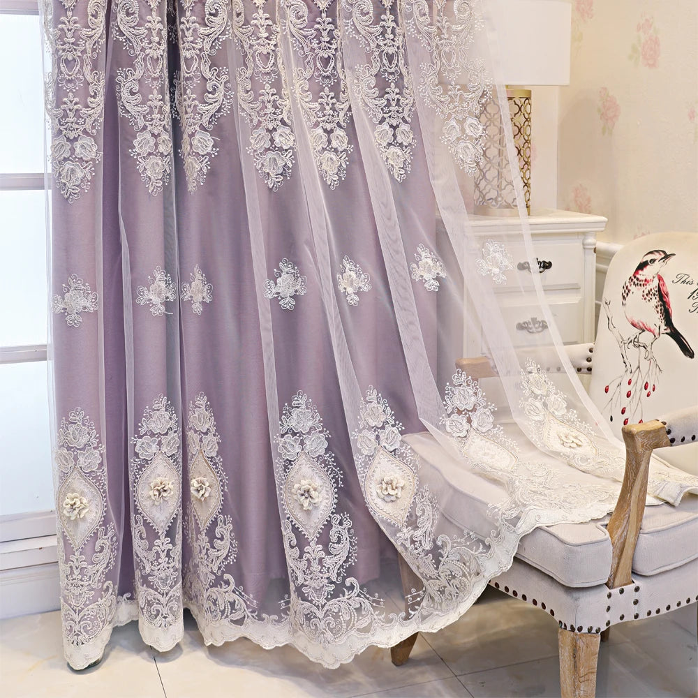 1PC Curtains,Luxury vintage-style embroidered curtains with 3D
